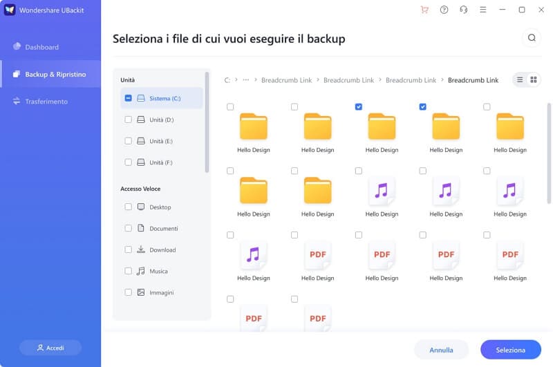 select files/folders from c hard drive