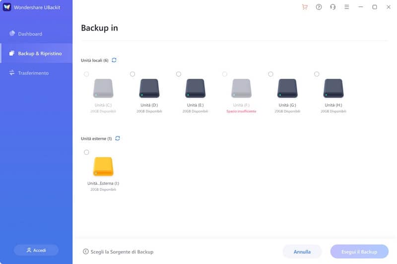 select backup storage