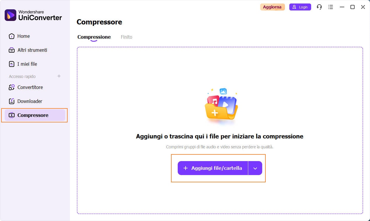 importa file video per la compressione