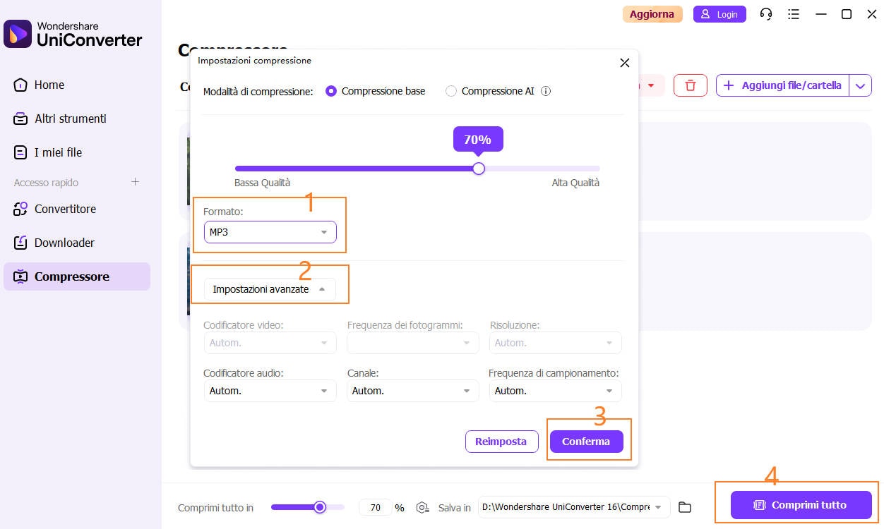 esegui la compressione video