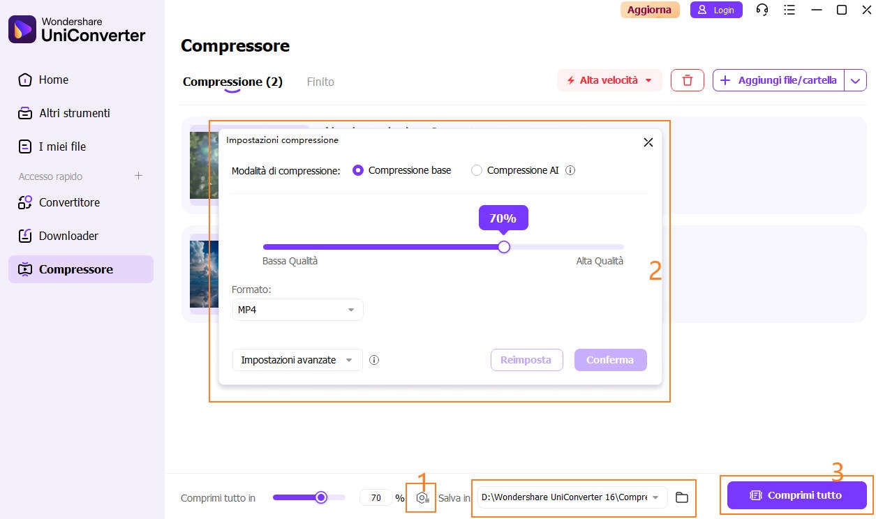 modifica ulteriori impostazioni ed esegui